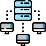 A logo showing a cluster of nodes and one manager